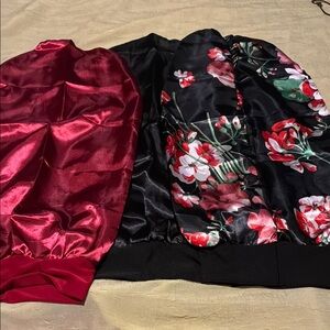 NWOT- Floral Satin - Black and Red, long hair sleep caps, set of 3